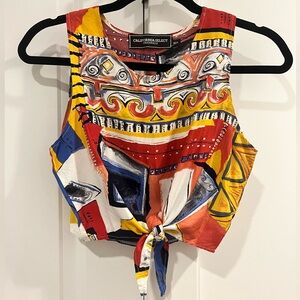 XS/S Artsy Multicolor Tie-Front Crop Tank Top